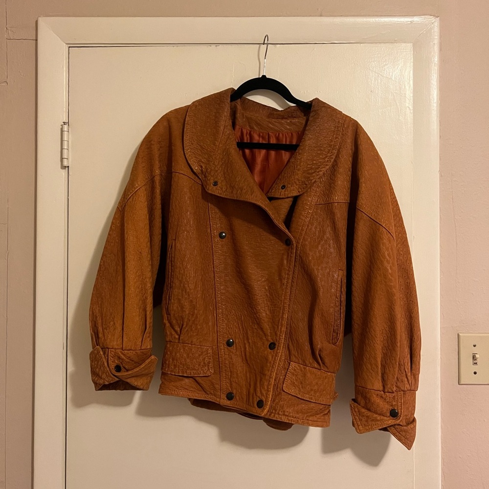Vintage Tan Camel Leather Double Breasted Jacket